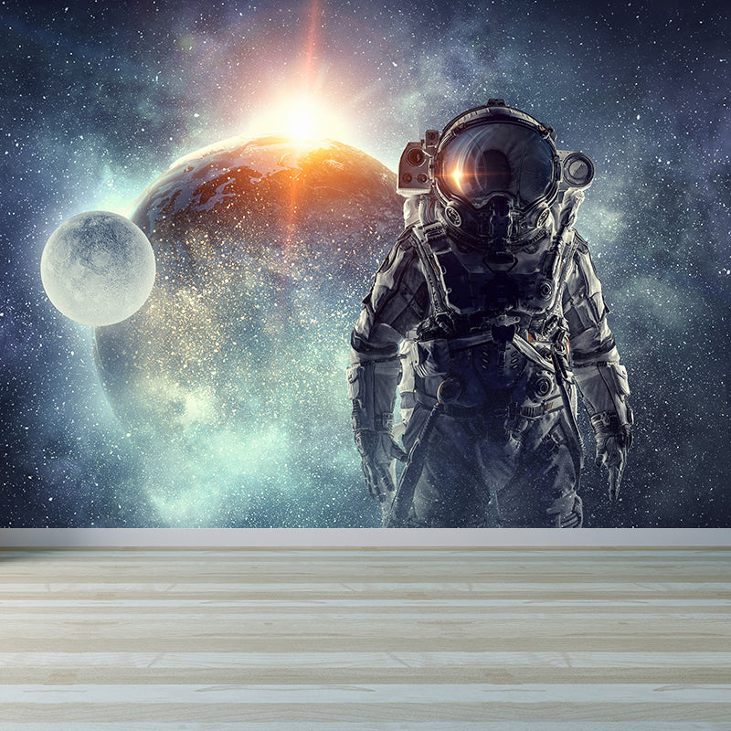 Huge Astronaut Print Mural for Bedroom Universe Wall Art in Blue, Stain Resistant