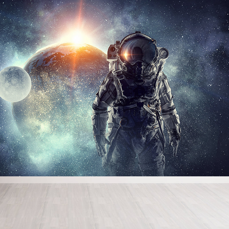 Huge Astronaut Print Mural for Bedroom Universe Wall Art in Blue, Stain Resistant