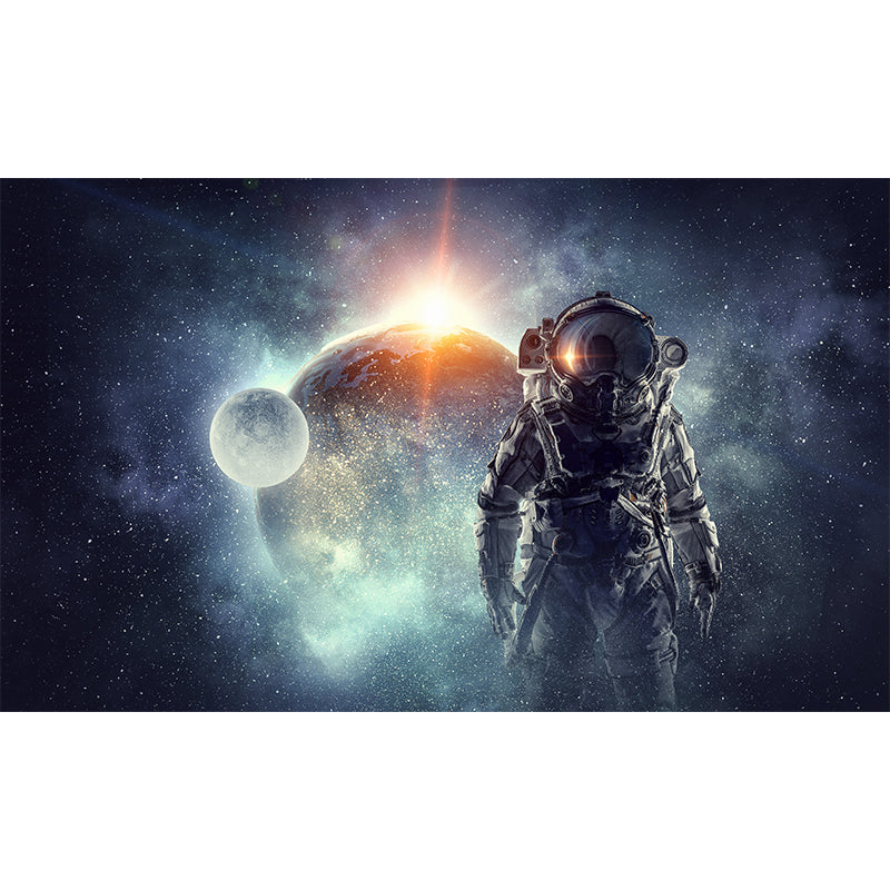 Huge Astronaut Print Mural for Bedroom Universe Wall Art in Blue, Stain Resistant