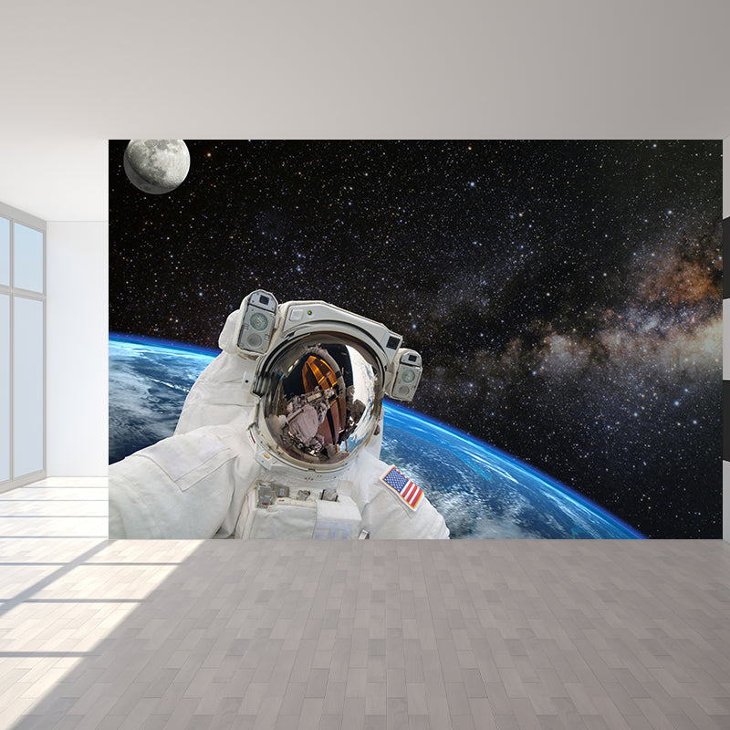 Blue Astronaut Mural Wallpaper Outer Space Futuristic Stain Resistant Wall Decor