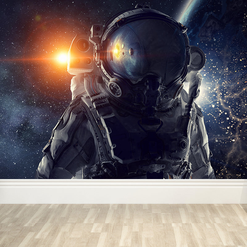 Dark Gray Astronaut Mural Wallpaper Stain-Proofing Wall Covering for Dining Room