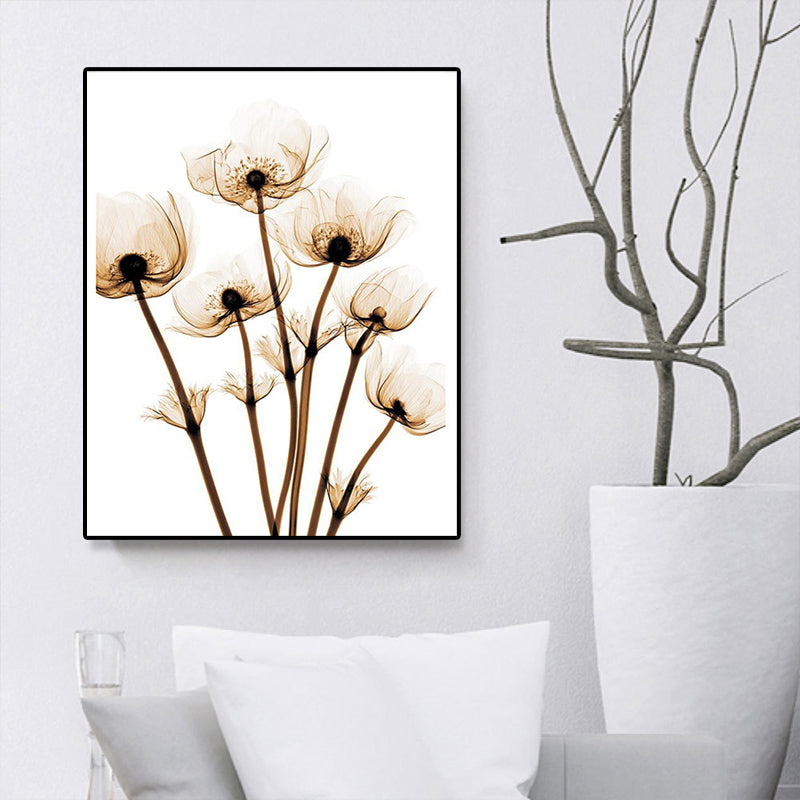 Countryside Flower Wall Decoration Canvas Textured Brown Art Print for Family Room