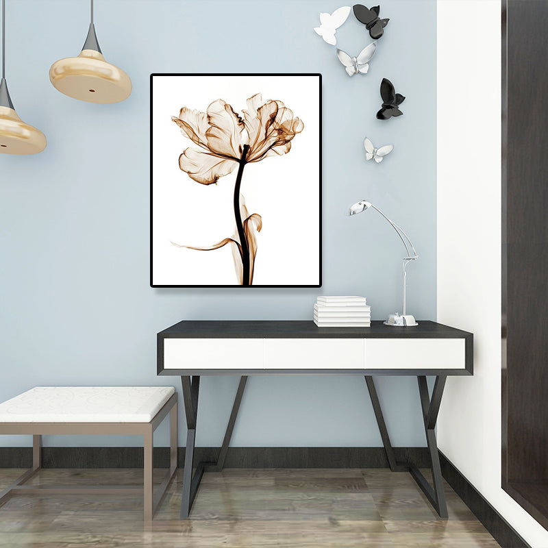 Countryside Flower Wall Decoration Canvas Textured Brown Art Print for Family Room