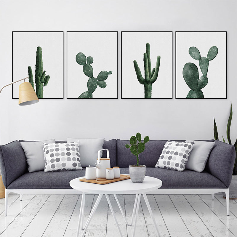 Tropical Plant Cactus Wall Art Green Textured Surface Canvas Print for Sitting Room