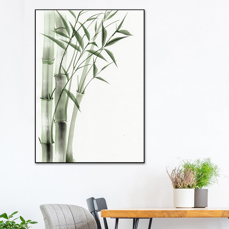 Chinese Bamboo Painting Wall Decor Canvas Textured Green Wall Art for Living Room