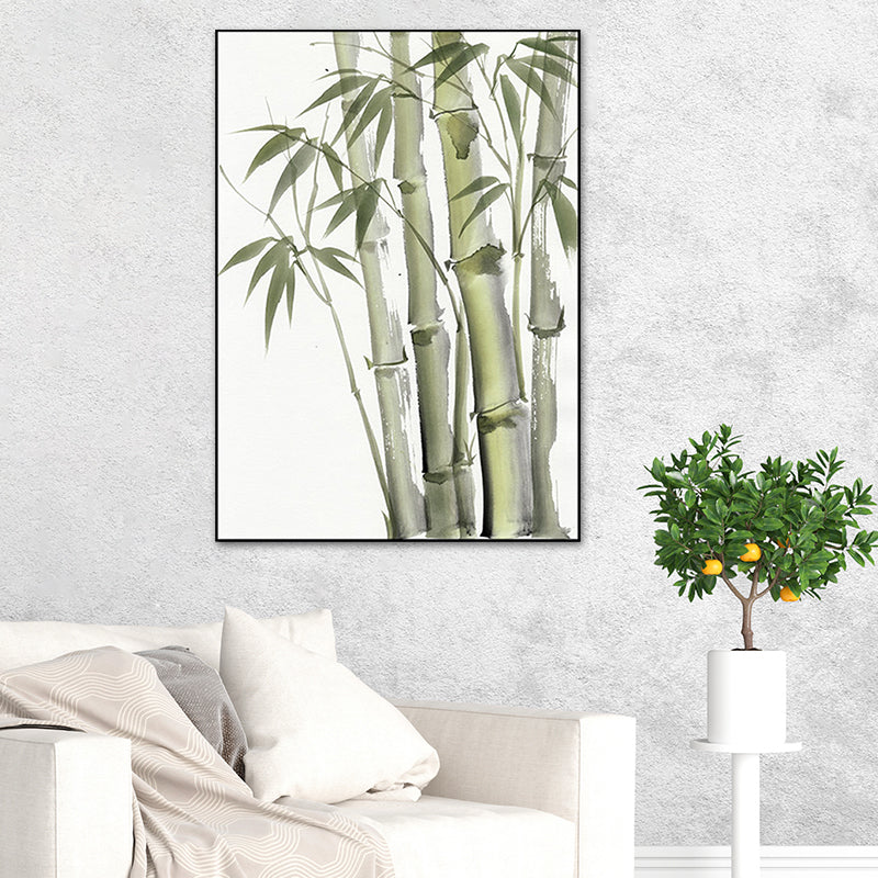 Chinese Bamboo Painting Wall Decor Canvas Textured Green Wall Art for Living Room