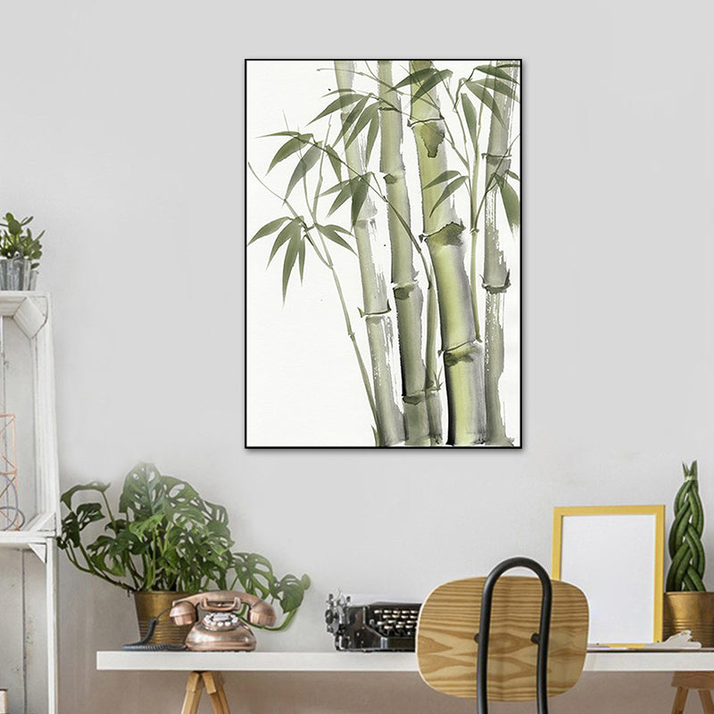 Chinese Bamboo Painting Wall Decor Canvas Textured Green Wall Art for Living Room