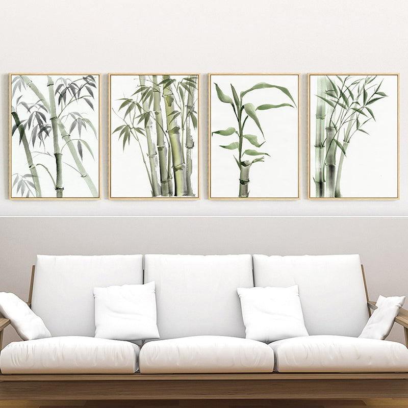 Chinese Bamboo Painting Wall Decor Canvas Textured Green Wall Art for Living Room