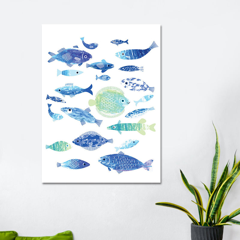 Tropical Undersea World Art Print Blue Living Room Wall Decoration, Textured Surface