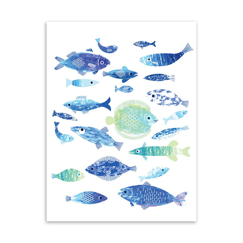 Tropical Undersea World Art Print Blue Living Room Wall Decoration, Textured Surface