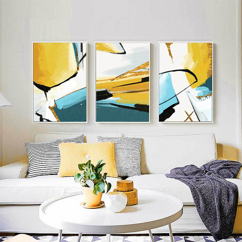 Contemporary Abstract Painting Canvas Yellow Textured Wall Art Decor for Living Room