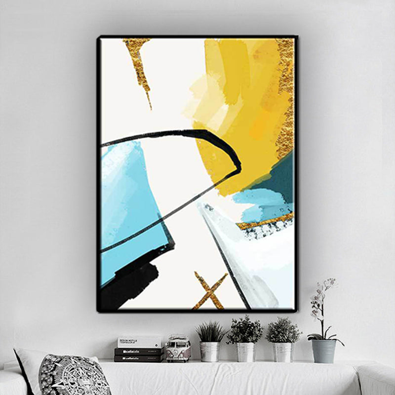 Contemporary Abstract Painting Canvas Yellow Textured Wall Art Decor for Living Room