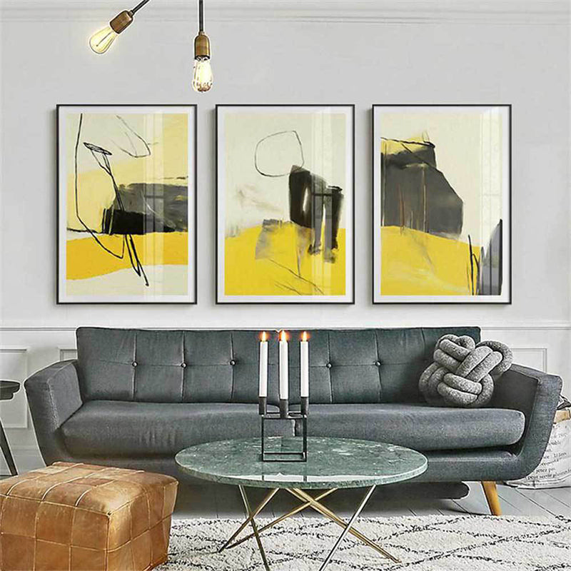 Abstract Canvas Wall Art Contemporary Textured Wall Decor in Yellow and Black for Room