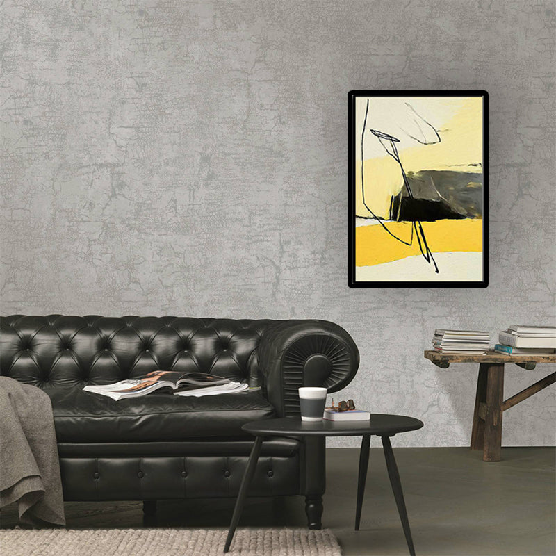 Abstract Canvas Wall Art Contemporary Textured Wall Decor in Yellow and Black for Room