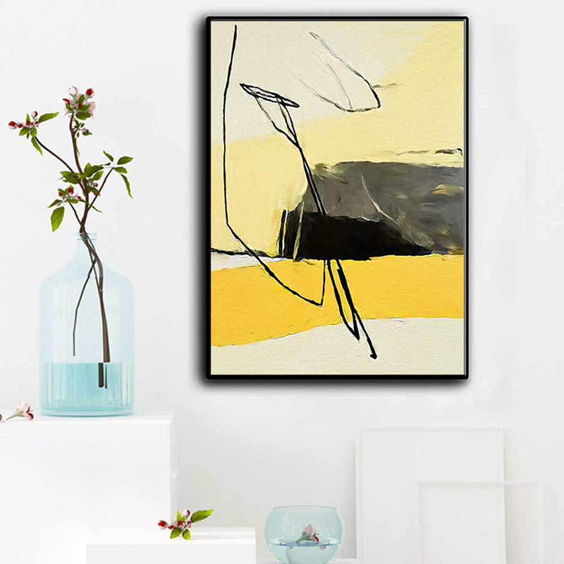 Abstract Canvas Wall Art Contemporary Textured Wall Decor in Yellow and Black for Room