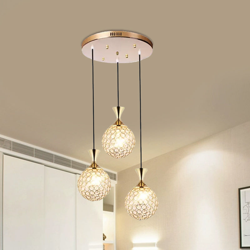 Lampada del soffitto della sala da pranzo Globe Minimal Crystal Encrusted 3/5 Bulbs Oro Gold Multi Pendente Apparecchio di illuminazione