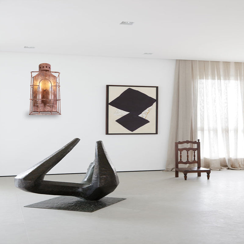 Metalldrahtkäfig Wandleuchte 2-Licht-Vintage-Lampenlampe im Rost für Flurkorridor