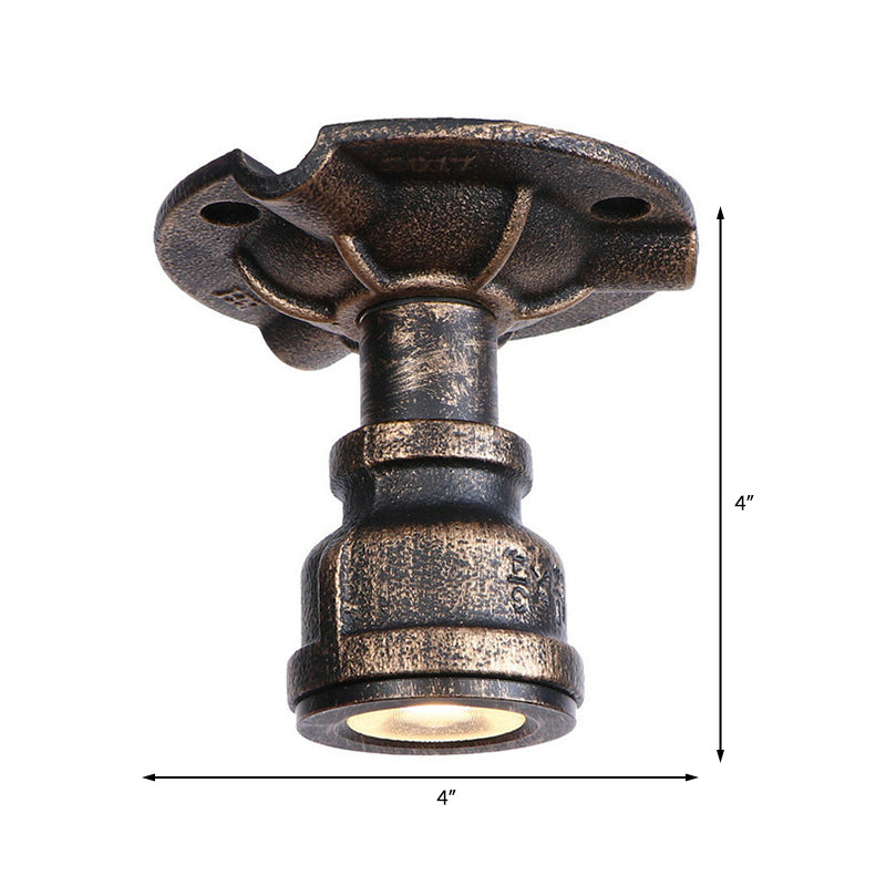 1 Light Metal Semi Flush Light Rustic Industrial Antique Brass Water Pipe Hallway Ceiling Mounted Light