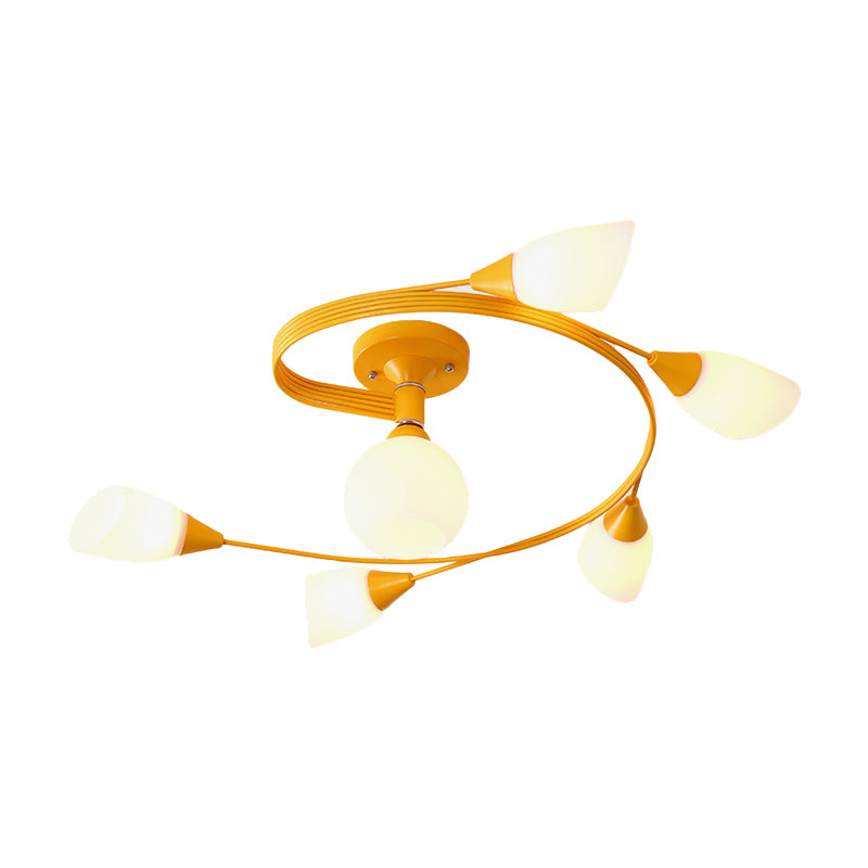 Curly Semi Flush Mount Light Nordic Fer 4/6 HEAD GREN / ROSE / JAUNE PLAFICATION AVEC BLAND D'ECVOIRE DE VERRE