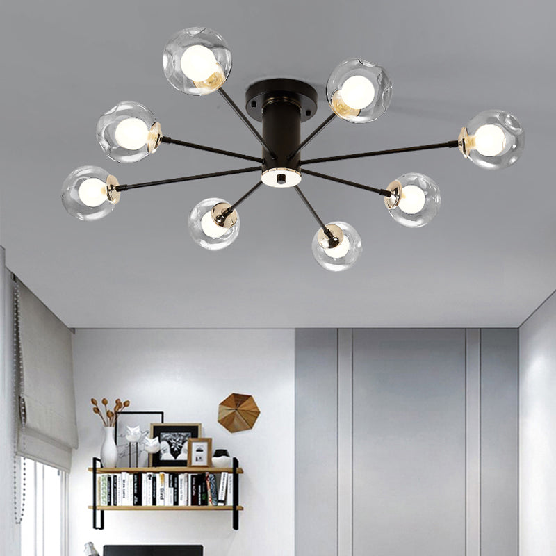 Iron Sputnik Lampada montata a soffitto moderno 8/10 luci in bianco/bianco ciondolo semifulto con tonalità in vetro trasparente