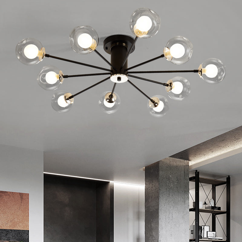 Iron Sputnik Lampada montata a soffitto moderno 8/10 luci in bianco/bianco ciondolo semifulto con tonalità in vetro trasparente