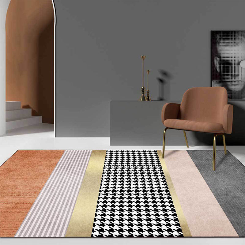 Hedendaags Houndstooth-patroon Tapijt met streep Multicolor polyester Tapijten Machine Wasbaar Non-Slip Area Rug voor slaapkamer