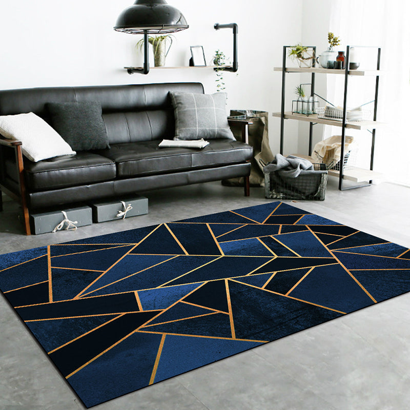 Donkerblauwe nieuwigheid Rug Polyester geometrisch patroon Tapijten Wasbaar Non-slip achterste tapijt voor woonkamer
