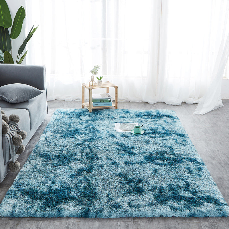 Casual Living Room Rug in Red and Blue Ikat Print Rug Polyester Non-Slip Washable Area Rug