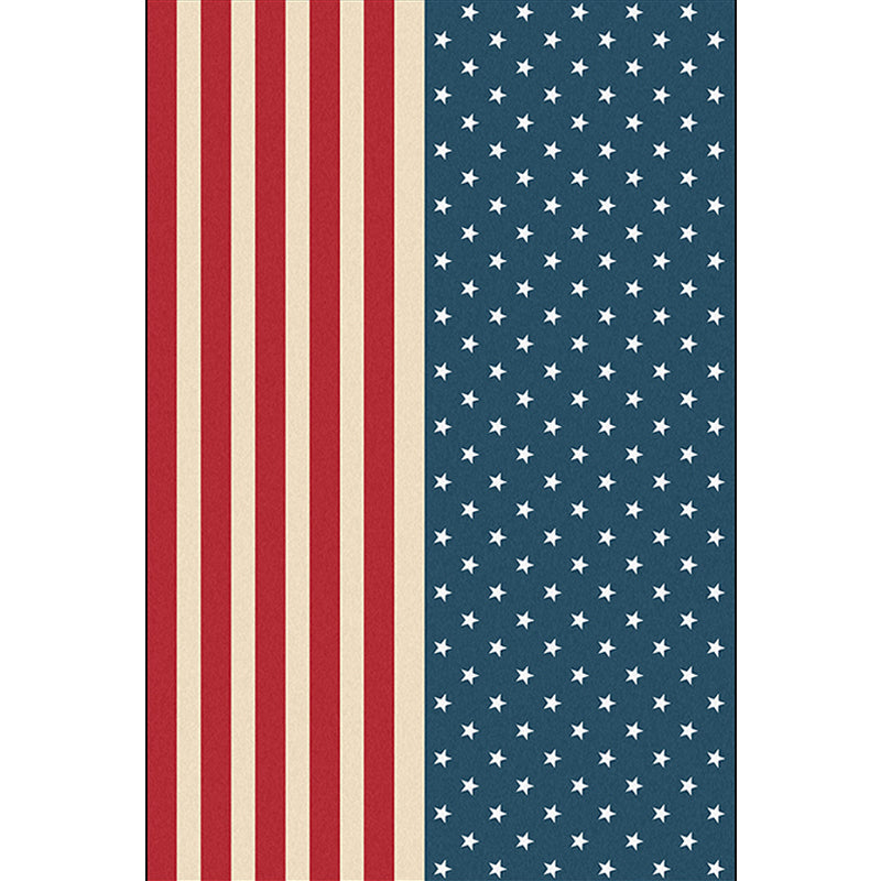 Stylish USA Flag Pattern Rug Blue and Red Nordic Rug Polyester Washable Anti-Slip Backing Area Rug for Living Room