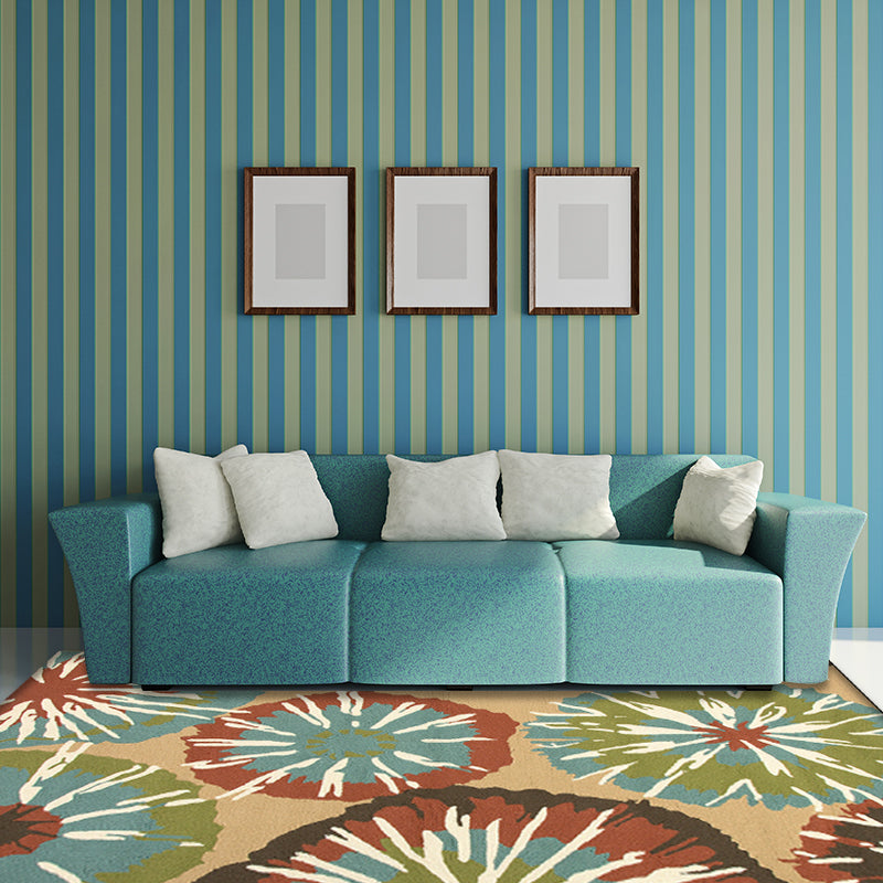 Novelty Floral Print Rug Yellow and Blue Polyester Rug Machine Washable Non-Slip Area Rug for Bedroom