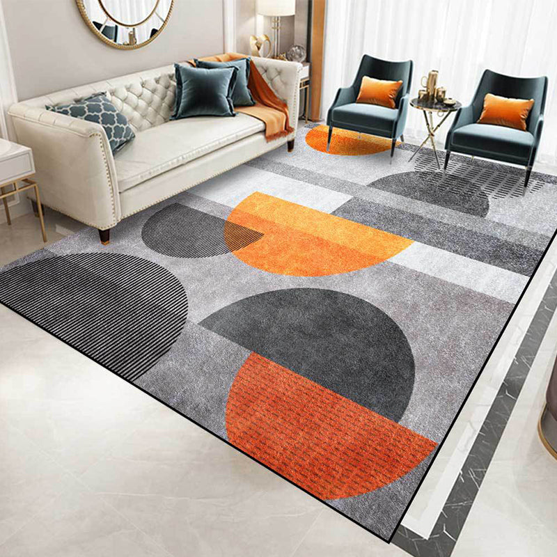 Contemporary Colorblock Rug Grey and Orange Polyester Rug Machine Washable Non-Slip Area Rug for Bedroom