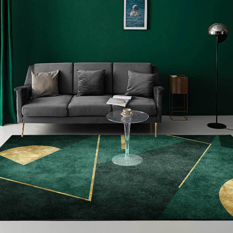 Nordic Geometric Pattern Rug Green Polyester Rug Machine Washable Non-Slip Area Rug for Bedroom