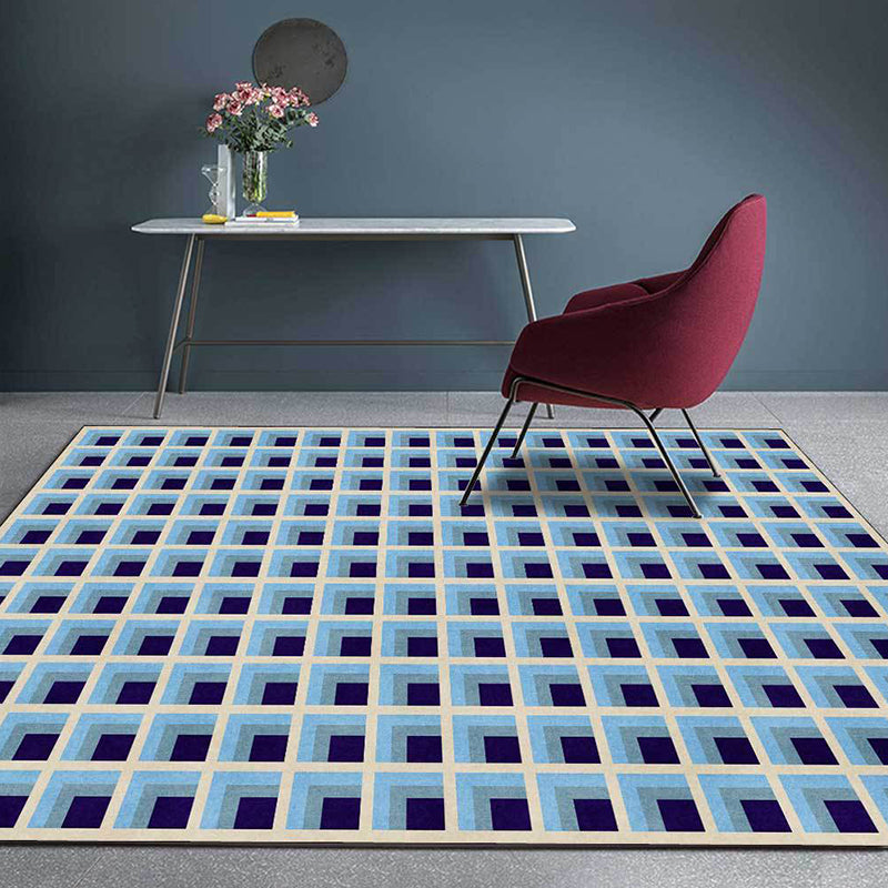 Modern Checked Pattern Rug Green and Blue Polyester Rug Machine Washable Non-Slip Area Rug for Bedroom