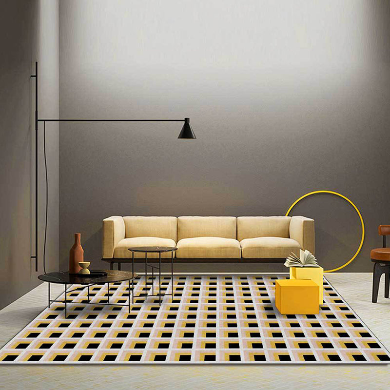 Modern Checked Pattern Rug Green and Blue Polyester Rug Machine Washable Non-Slip Area Rug for Bedroom