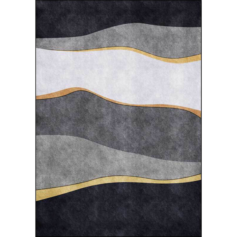 Unique Colorblock Rug Black and Grey Modern Rug Polyester Washable Non-Slip Backing Area Rug for Living Room