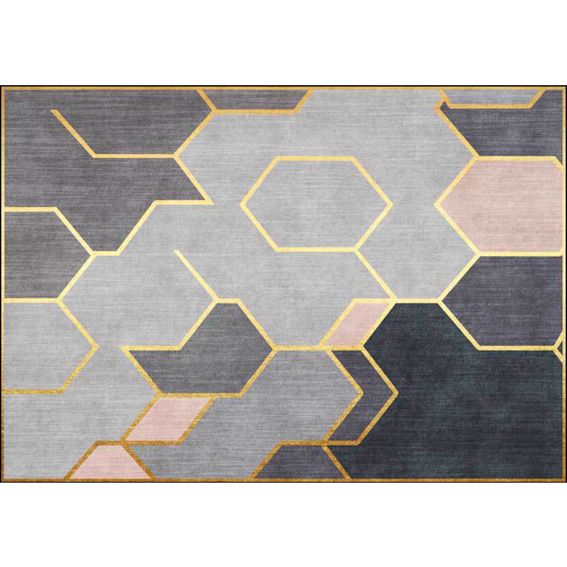 Grey Novelty Rug Polyester Geometric Pattern Rug Washable Non-Slip Backing Carpet for Living Room