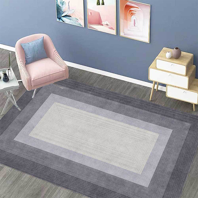 Stylish Woven Grain Pattern Rug Grey Modern Rug Polyester Washable Non-Slip Backing Area Rug for Bedroom