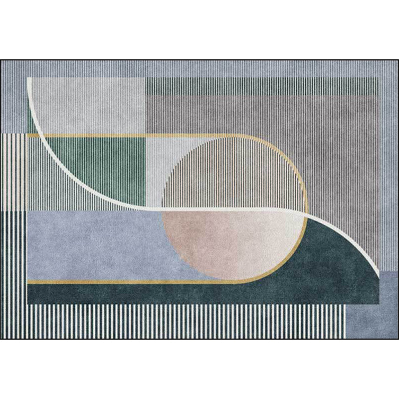 Unique Striped Pattern Rug Green and Grey Nordic Rug Polyester Washable Anti-Slip Backing Area Rug for Living Room