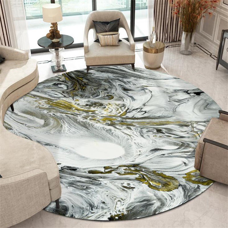 Modern Living Room Rug in Black and White Abstract Oil Painting Print Rug Polyester Machine Washable Area Rug