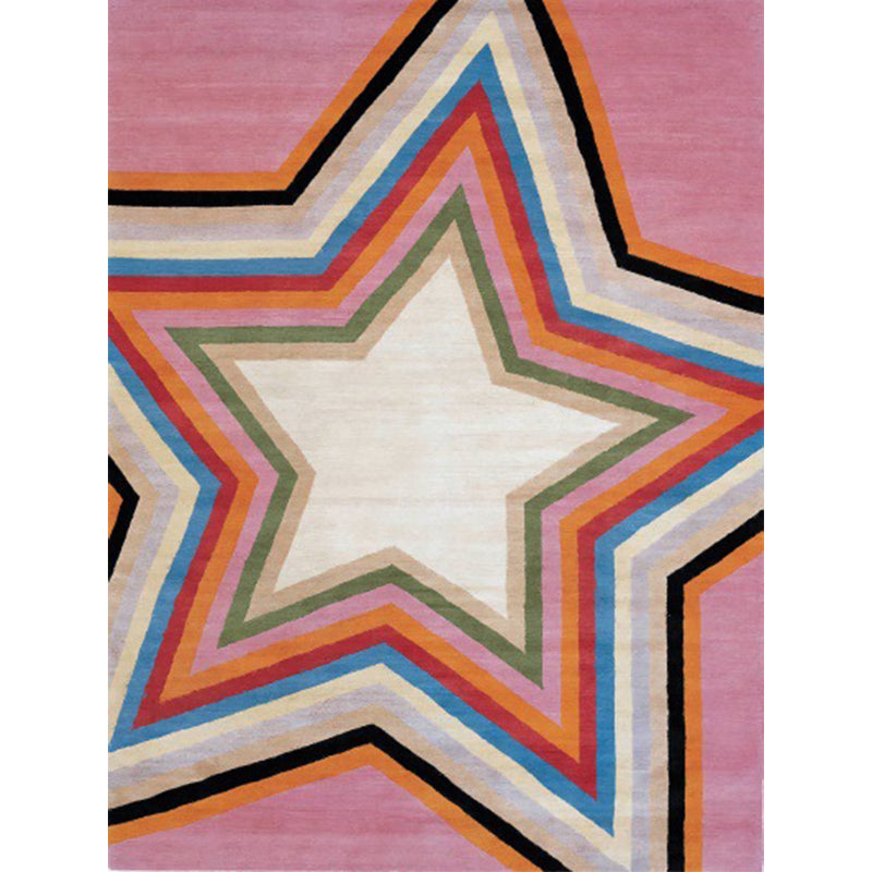 Casual Modern Rug in Pink Geometry Star Pattern Rug Polyester Pet Friendly Carpet for Home Decoration