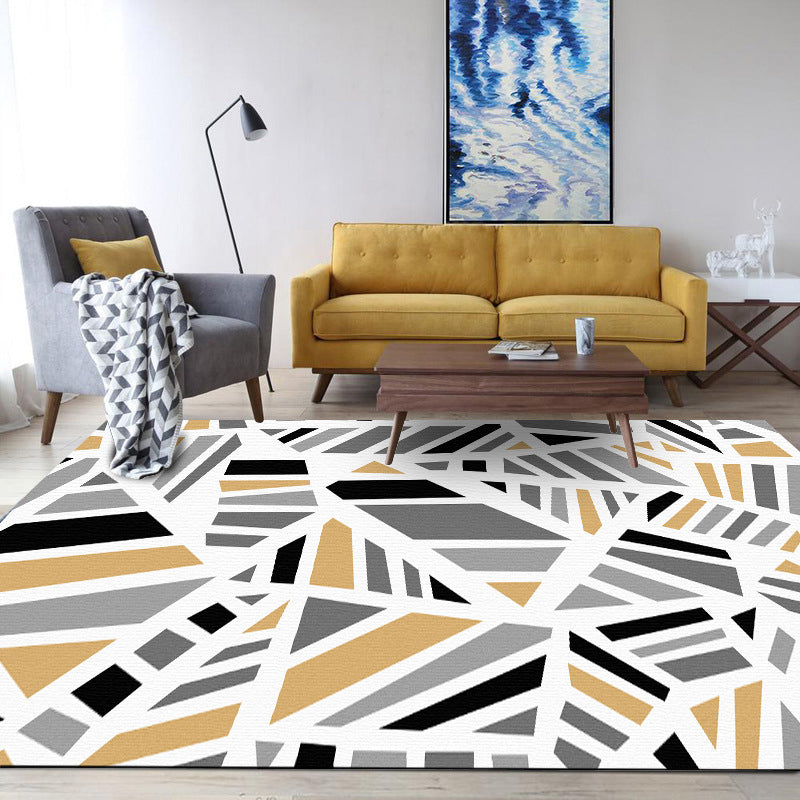 Minimalist Modern Rug in Grey Geometry Irregular Shape Pattern Rug Polyester Non-Slip Backing Carpet for Home Decoration