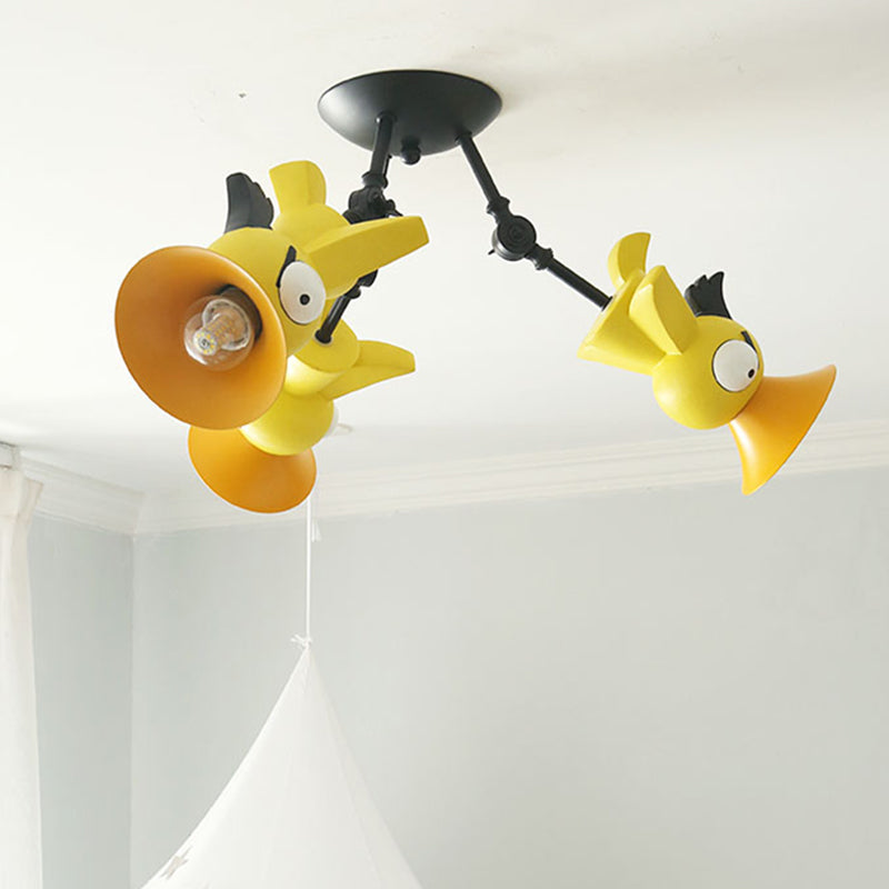 Cartoon Bird Figura Posting Iluminación Metal contemporánea 3 Pink/azul/azul/amarillo Luz de techo colgante para niños Rala