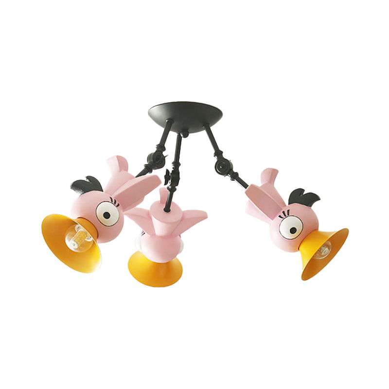 Cartoon Bird Figura Posting Iluminación Metal contemporánea 3 Pink/azul/azul/amarillo Luz de techo colgante para niños Rala