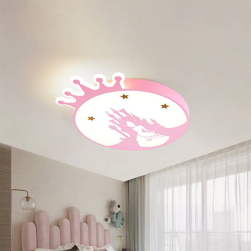 Acrilico Rotondo Soffitto Light Fixture Contemporary LED Rosa Flush Light con Princess Pattern