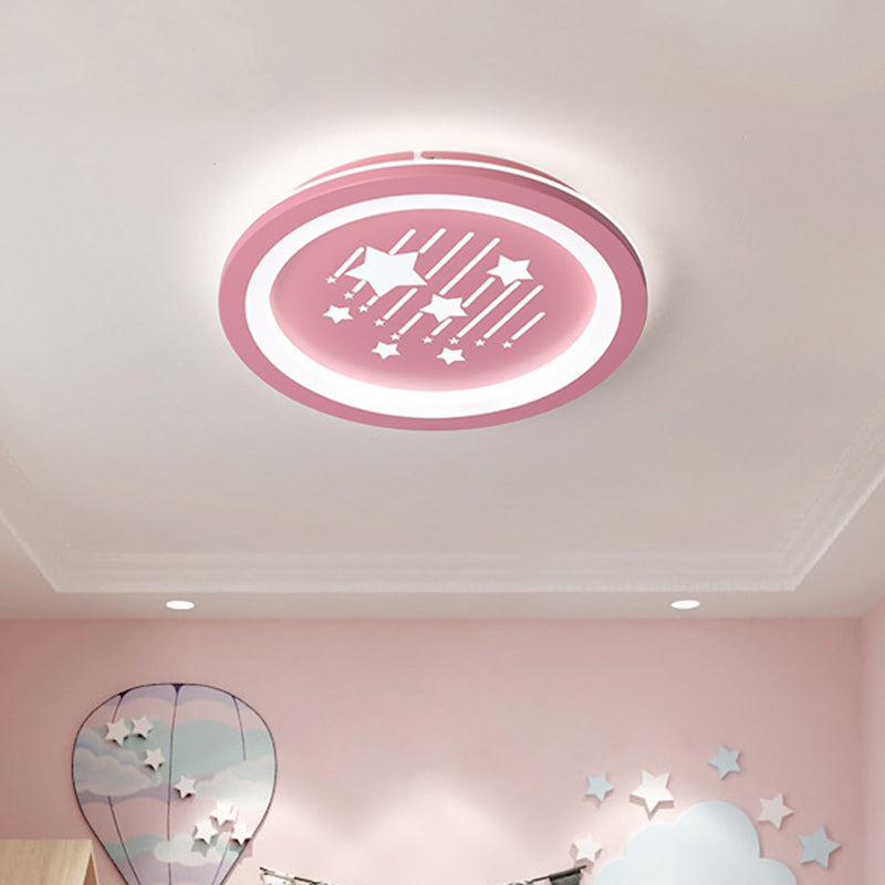 Pink Round Flush Ceiling Light with Star Pattern Contemporary LED Acrylic Flush Mount Lighting for Kid Room, Warm/White Light