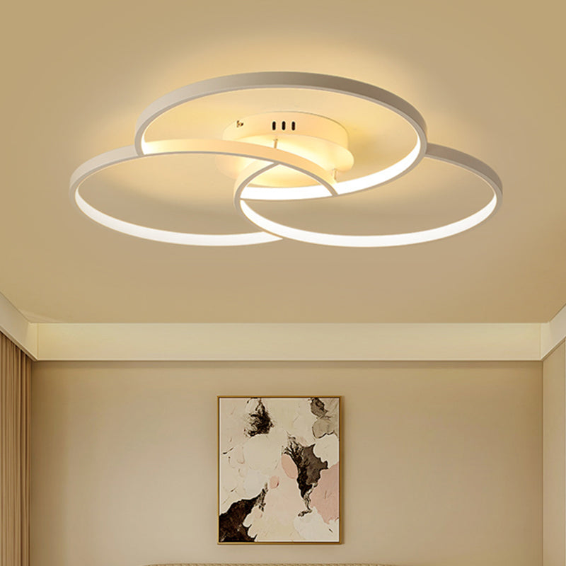 Intersecting Ring Semi-Flush Mount Modern Metal Black/White LED Ceiling Fixture in Warm/White Light, 21.5"/30" Width
