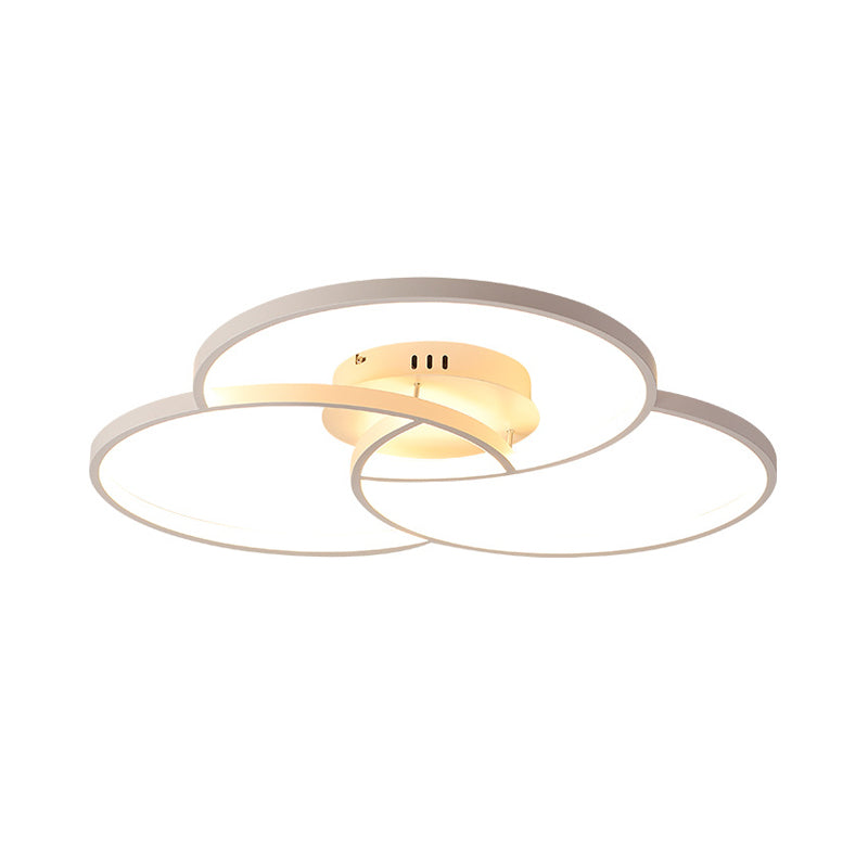 Intersecting Ring Semi-Flush Mount Modern Metal Black/White LED Ceiling Fixture in Warm/White Light, 21.5"/30" Width