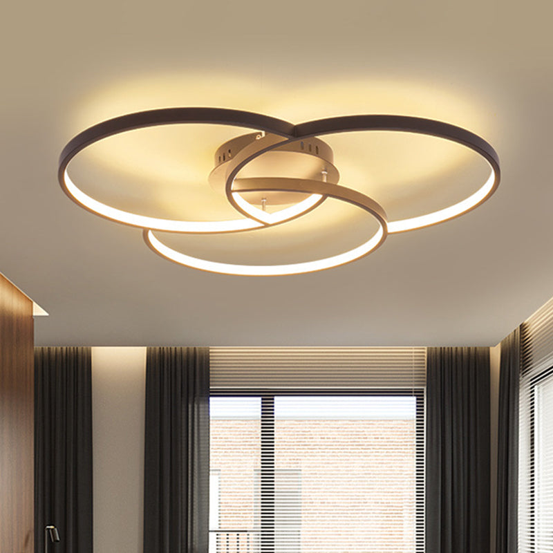 Intersecting Ring Semi-Flush Mount Modern Metal Black/White LED Ceiling Fixture in Warm/White Light, 21.5"/30" Width