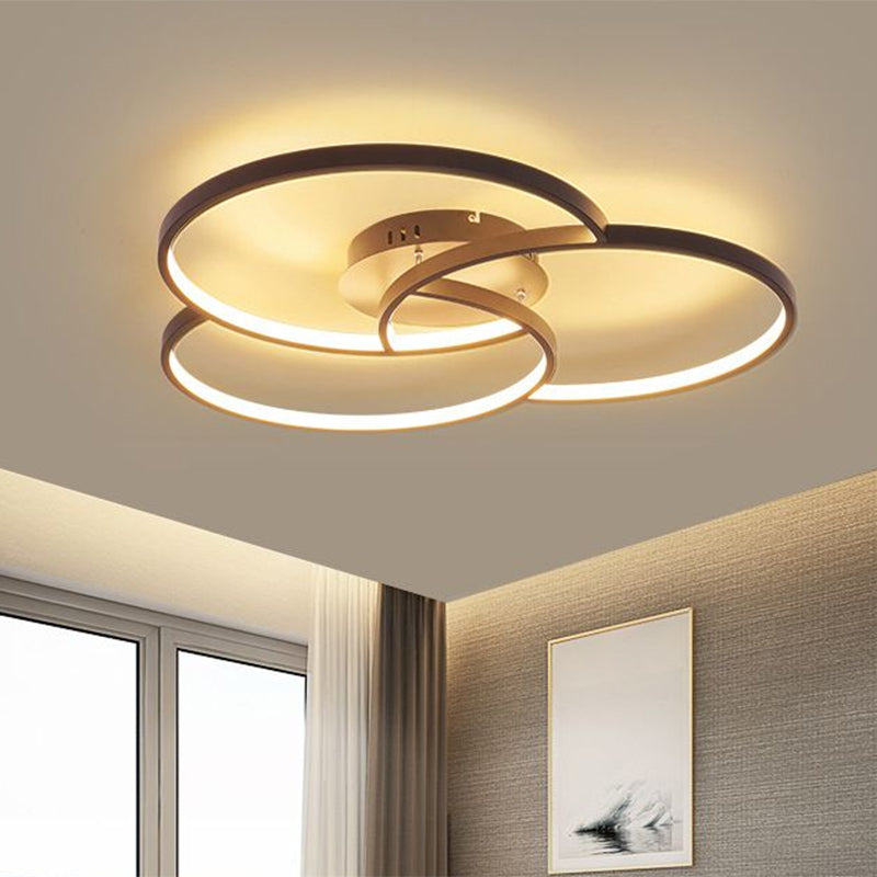 Intersecting Ring Semi-Flush Mount Modern Metal Black/White LED Ceiling Fixture in Warm/White Light, 21.5"/30" Width