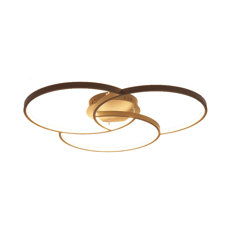 Intersecting Ring Semi-Flush Mount Modern Metal Black/White LED Ceiling Fixture in Warm/White Light, 21.5"/30" Width